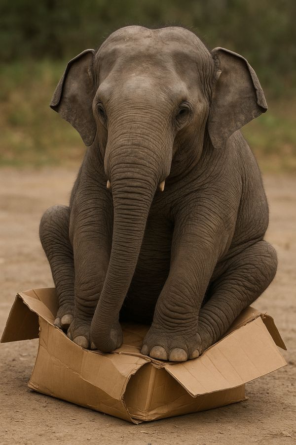 Éléphant sur boîte écrasée